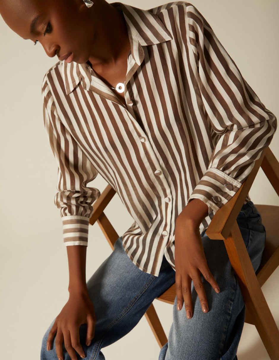 Blusa camisera studio f manga larga para mujer