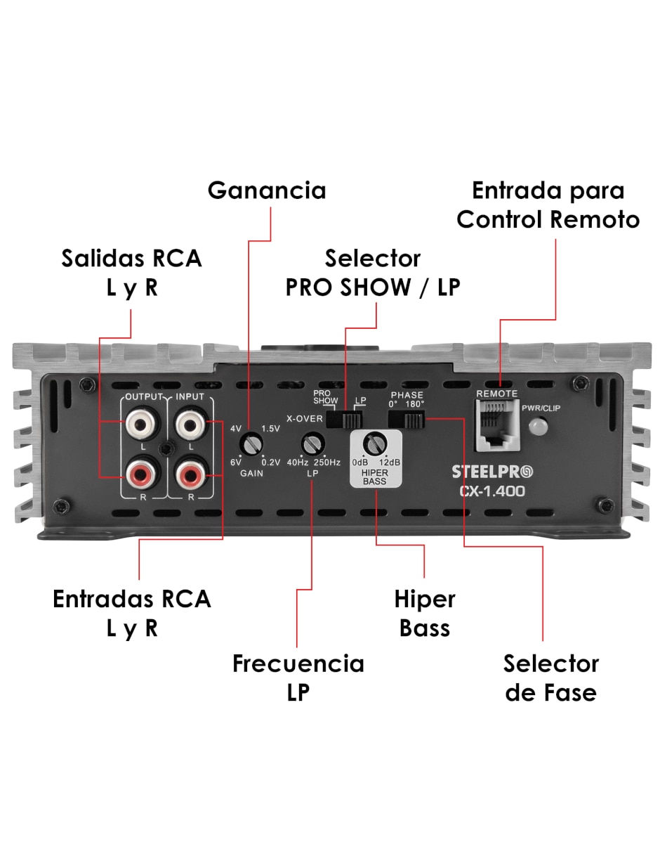 Amplificador para auto Steelpro CX-1.400 de 9-16 VDC