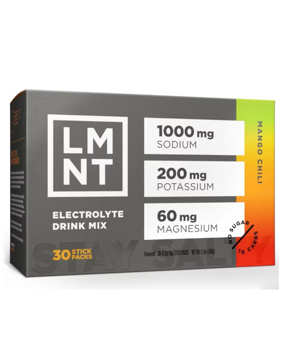 Electrolitos LMNT sin azúcar sabor mango con chile con Vitamina D Calcio Zinc Potasio Vitamina C Fosforo Magnesio Cloruro