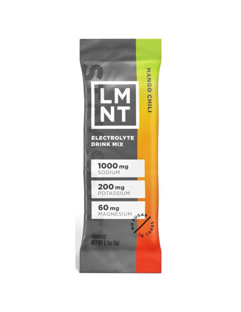 Electrolitos LMNT sin azúcar sabor mango con chile con Vitamina D Calcio Zinc Potasio Vitamina C Fosforo Magnesio Cloruro