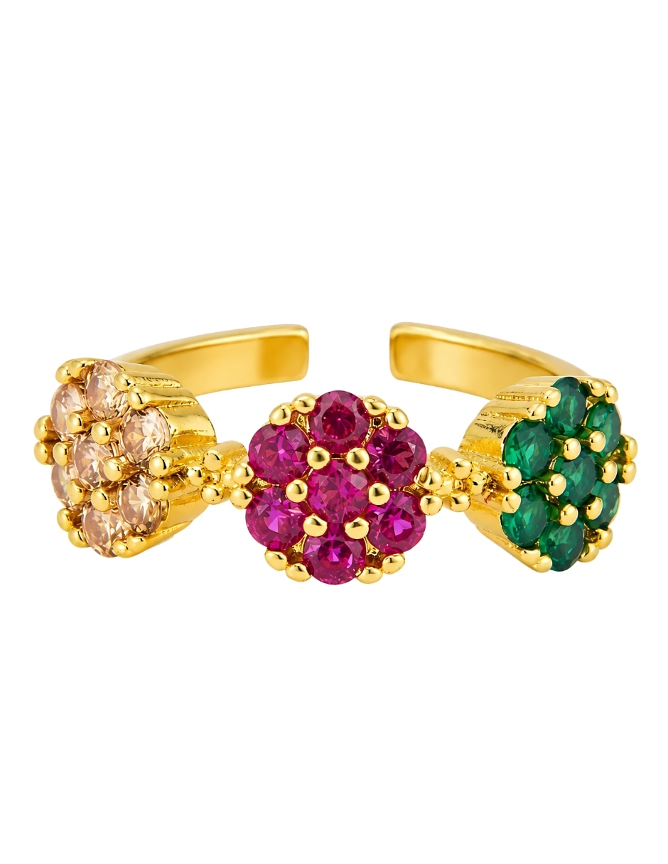 Anillo de flor Bloom zirconia baño de oro