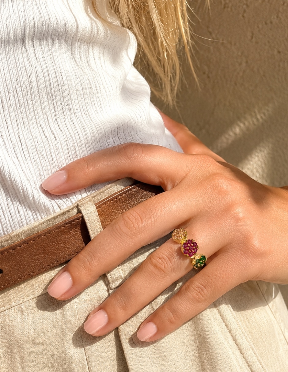 Anillo de flor Bloom zirconia baño de oro 2