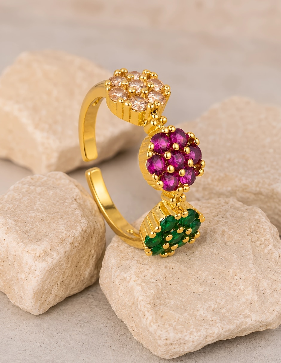 Anillo de flor Bloom zirconia baño de oro 4