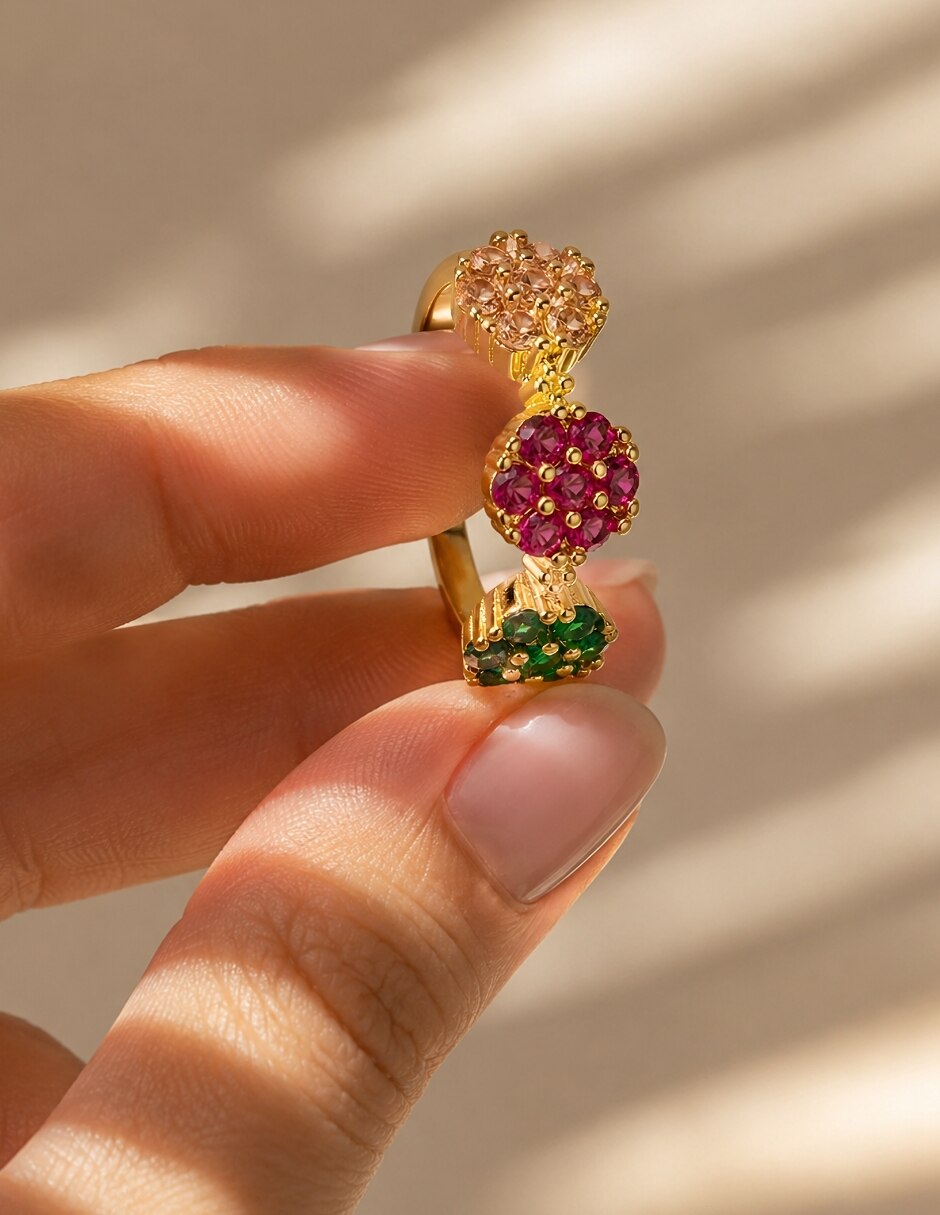 Anillo de flor Bloom zirconia baño de oro 7