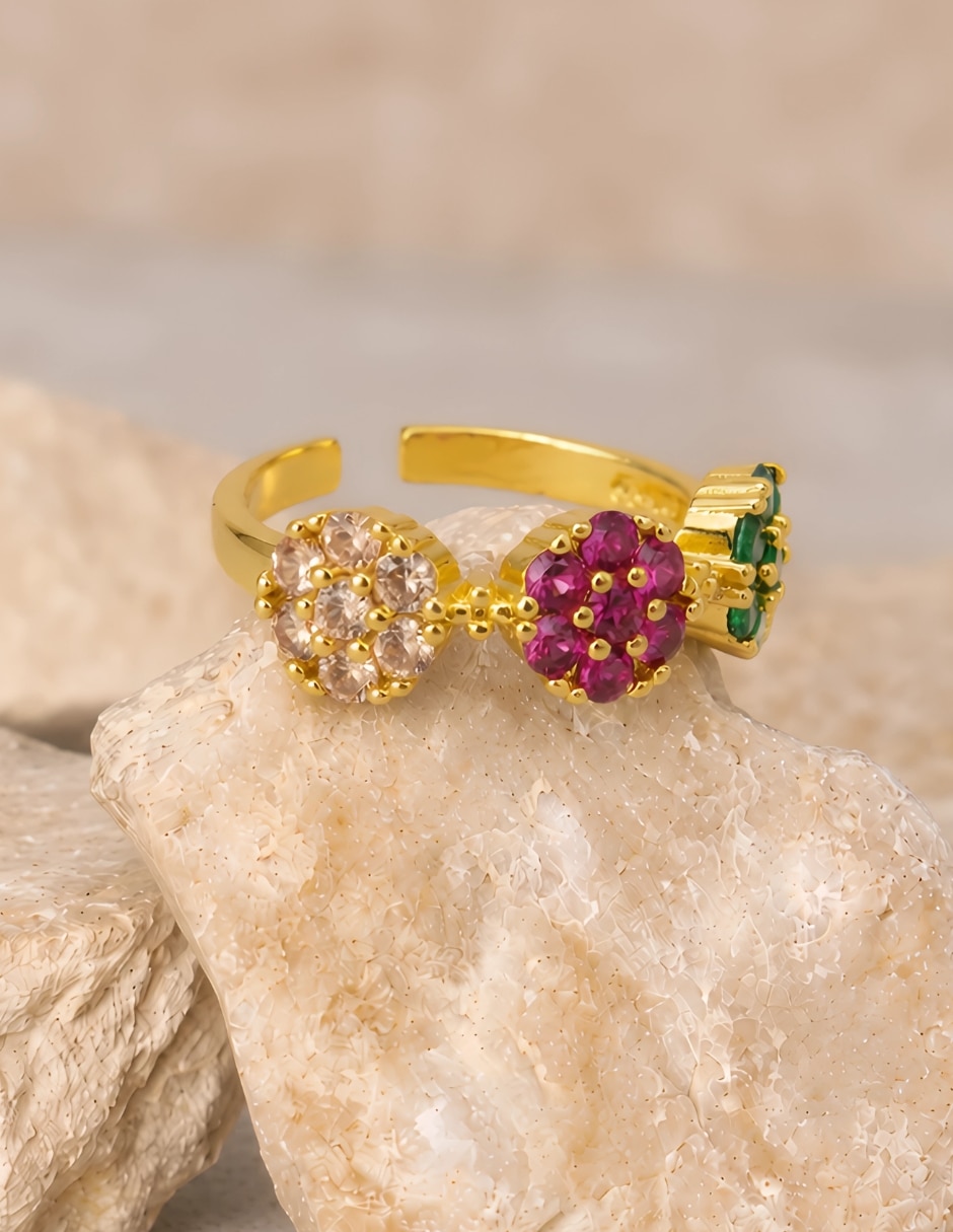 Anillo de flor Bloom zirconia baño de oro 8