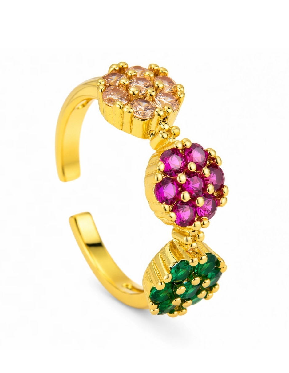 Anillo de flor Bloom zirconia baño de oro 9