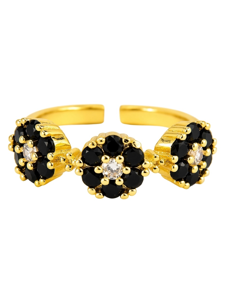 Anillo de flor Bloom zirconia baño de oro