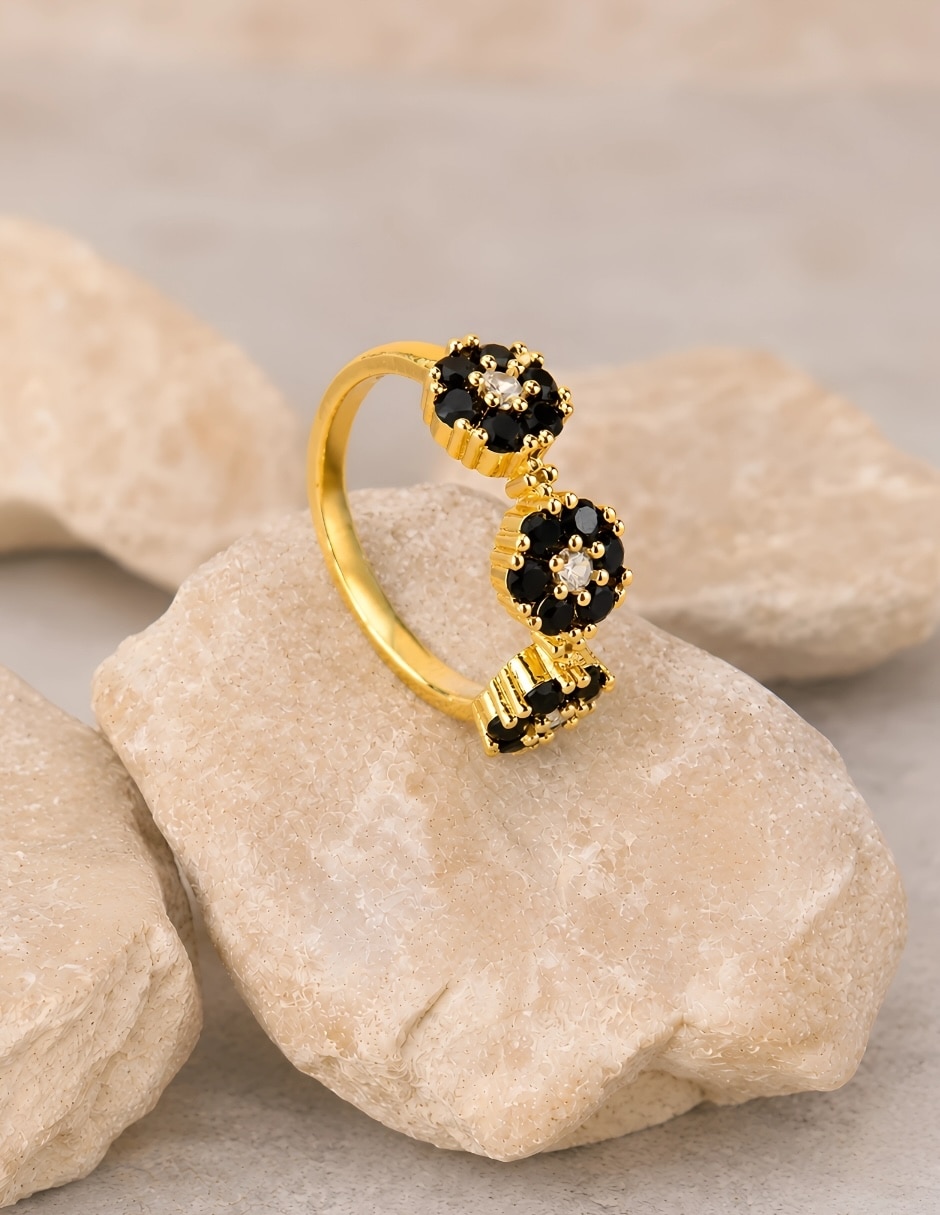 Anillo de flor Yoiko Bloom zirconia baño de oro