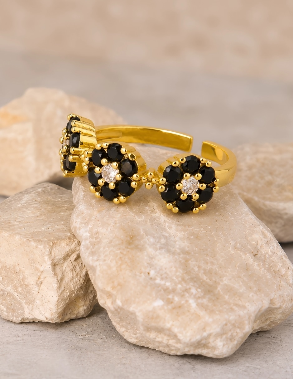 Anillo de flor Yoiko Bloom zirconia baño de oro