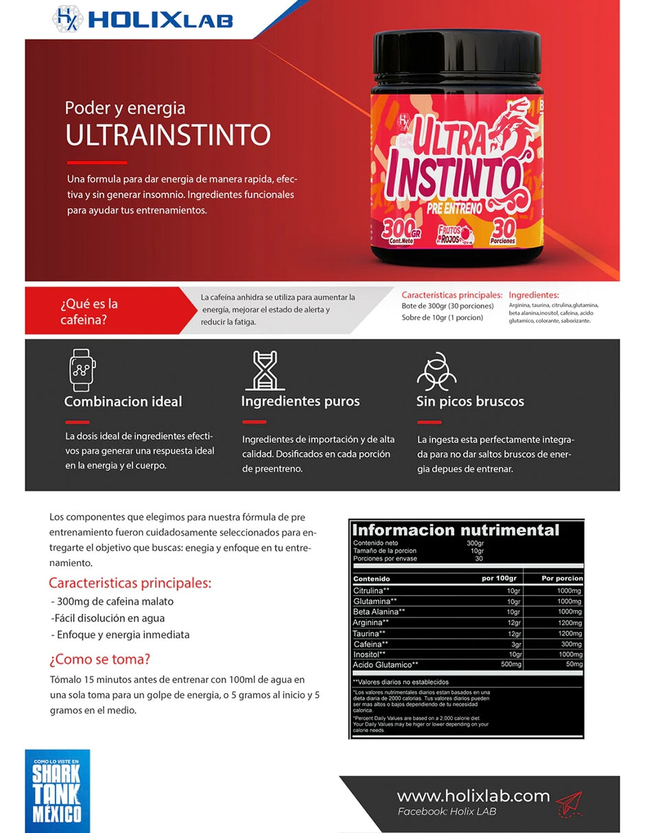 Pre entreno Ultra Instinto frutos rojos Olix con Proteína de 300 g