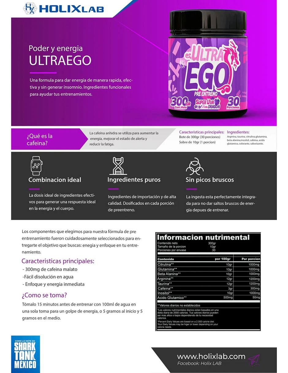 Ultra Ego pre entreno super uva del Dragón Olix con Proteína de 300 g
