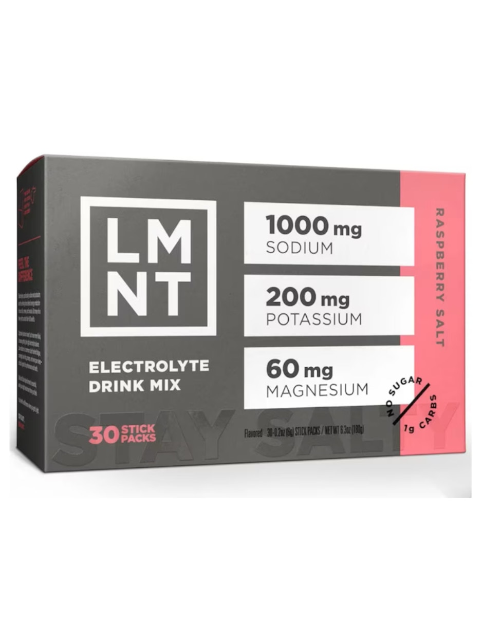 Electrolitos LMNT sin azúcar sabor frambuesa con Vitamina D Calcio Zinc Potasio Vitamina C Fosforo Magnesio Cloruro