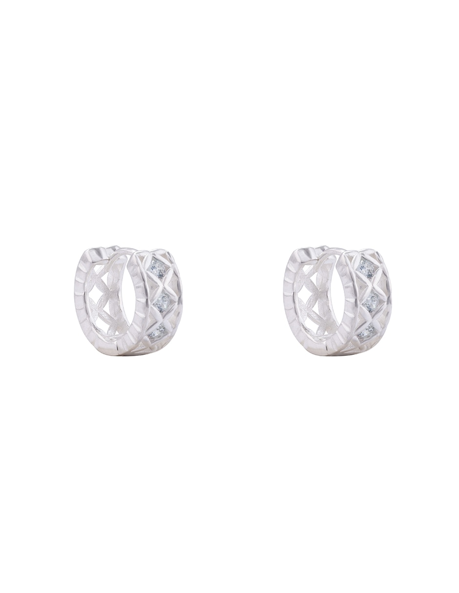 Aretes huggies redondos de Plata P 925 con acabado pulido zirconia 2