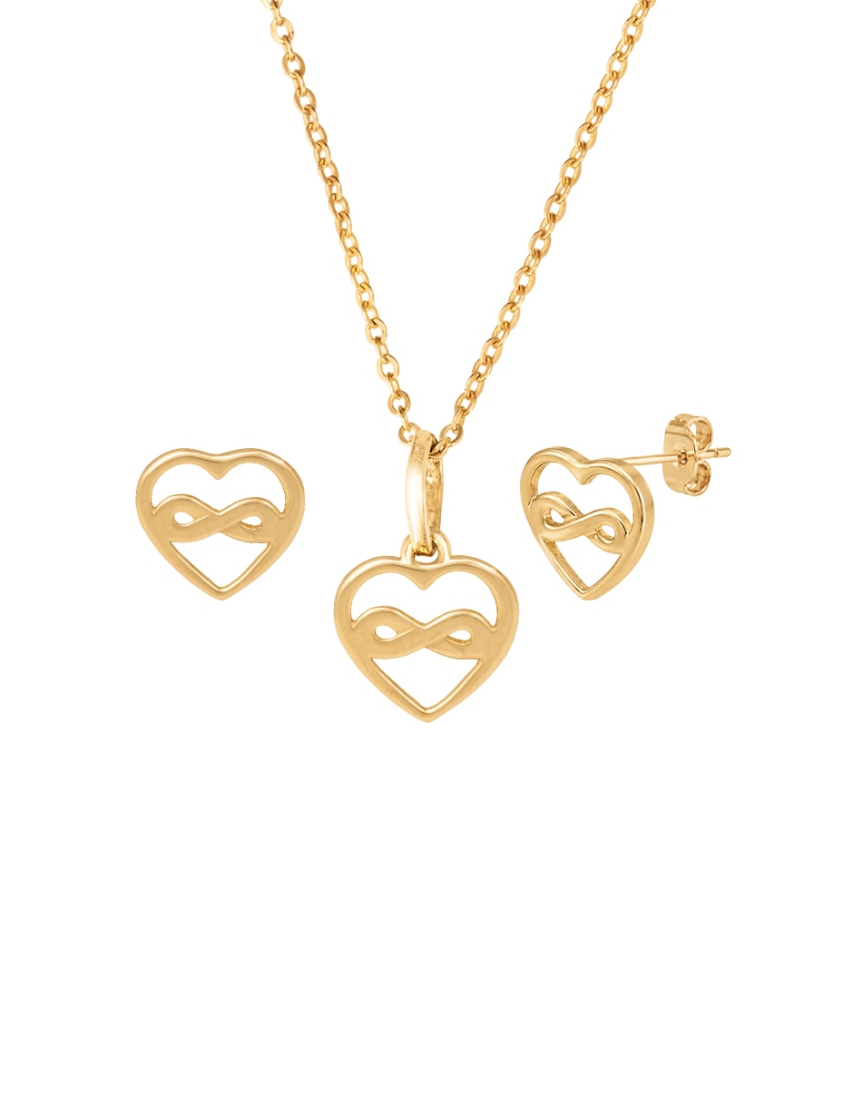 Aretes y collar de corazón Unlimited By Ob de oro amarillo 10 K
