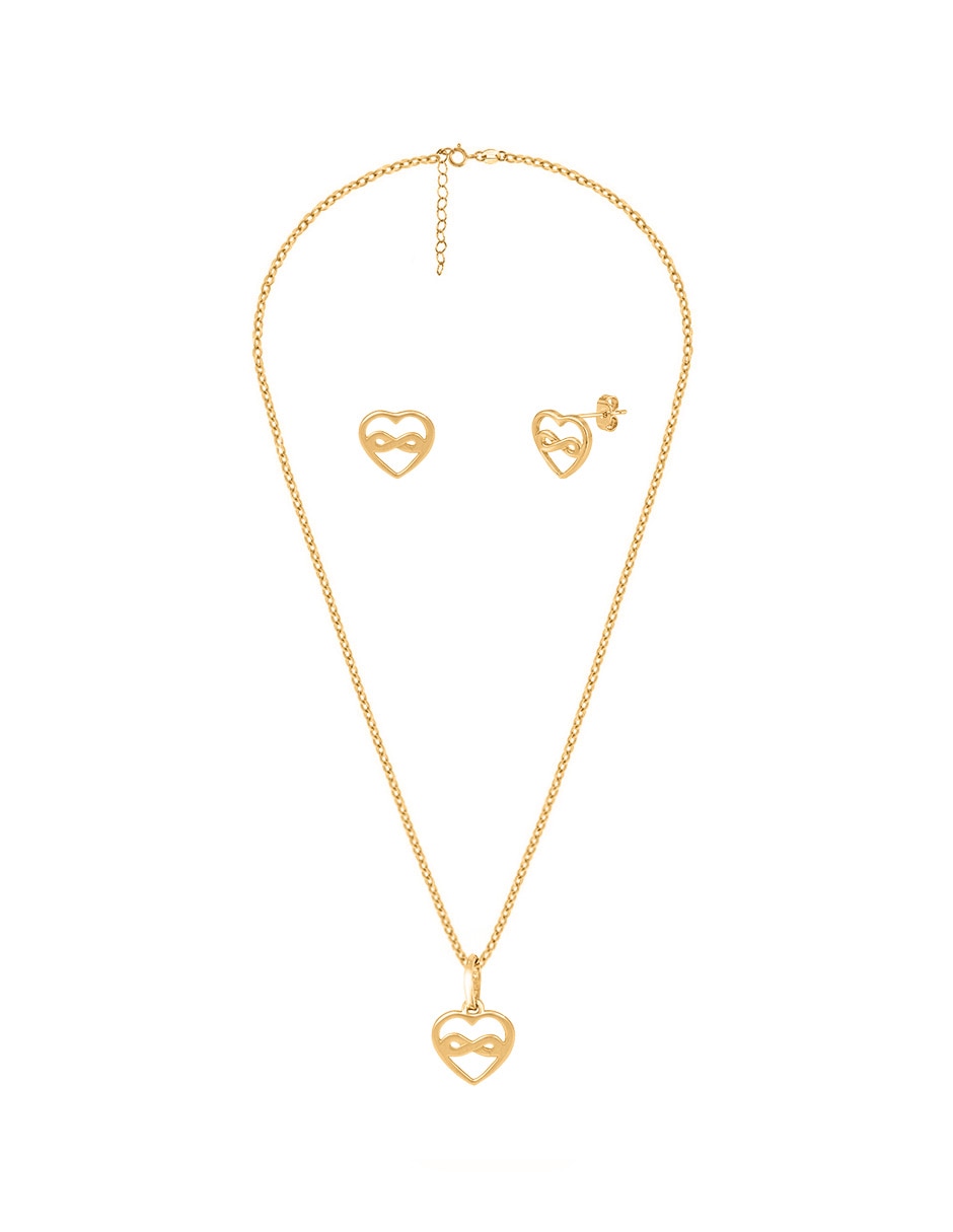 Aretes y collar de corazón Unlimited By Ob de oro amarillo 10 K