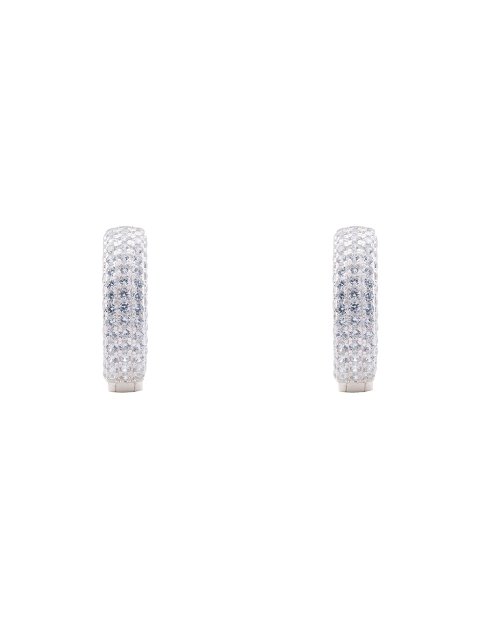 Aretes huggies redondos de Plata P 925 con acabado pavé zirconia