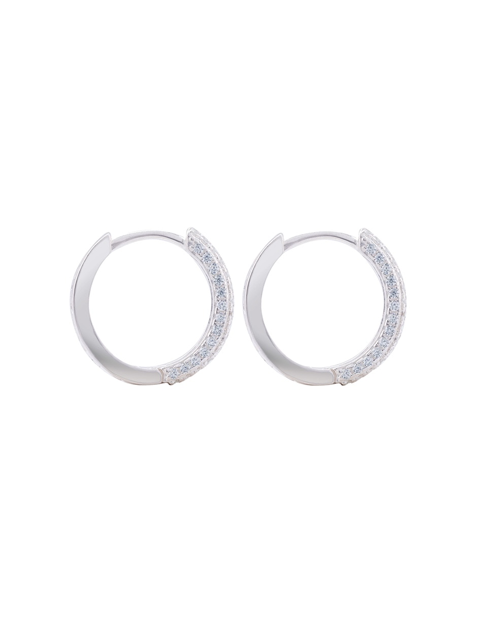 Aretes huggies redondos de Plata P 925 con acabado pavé zirconia 4