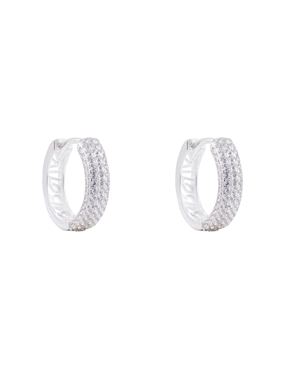 Aretes huggies redondos de Plata P 925 con acabado pavé zirconia 2