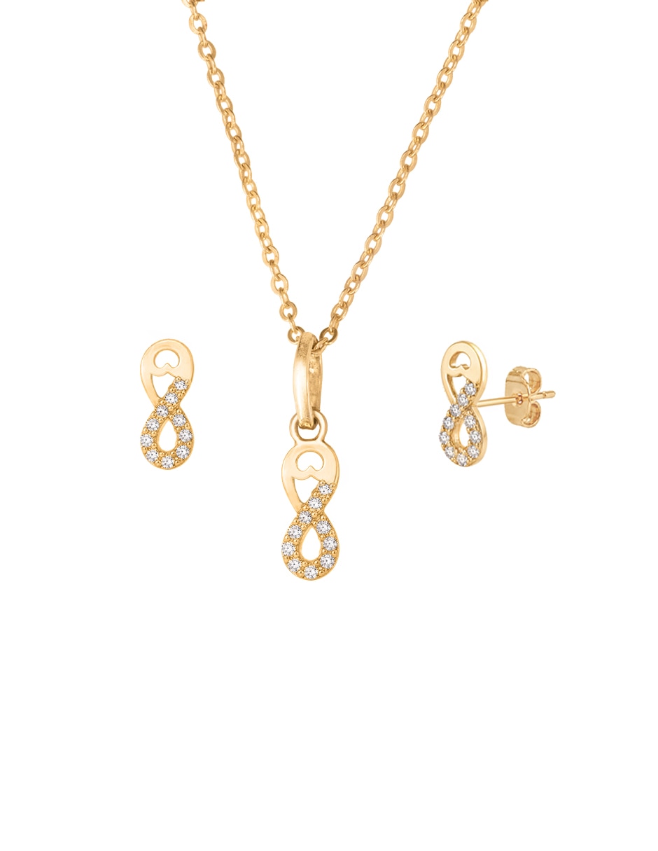 Aretes y collar Infinito Unlimited By Ob de oro amarillo 10 K zirconia