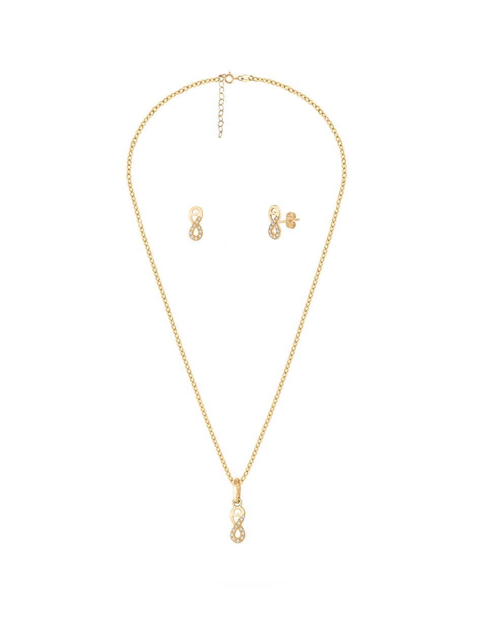 Aretes y collar Infinito Unlimited By Ob de oro amarillo 10 K zirconia