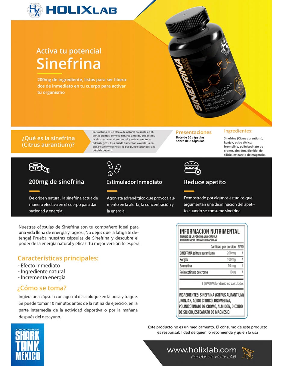 Sinefrina sin cafeína 200 mg 30 cápsulas Olix con Proteína sabor agridulce