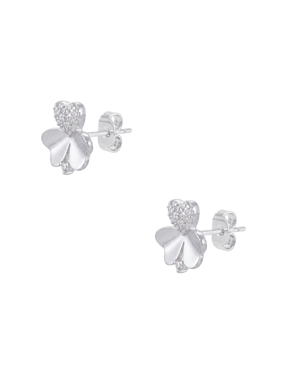 Broqueles de Flor de Plata P 925 con acabado pulido zirconia 4
