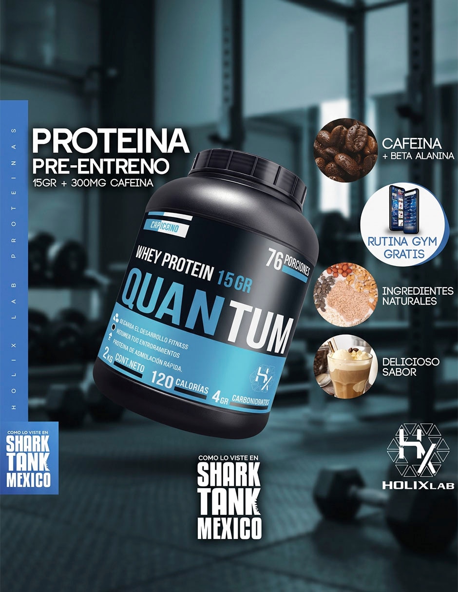 Proteína Quantum Whey Protein pre entreno Olix sabor capuccino de 15 g
