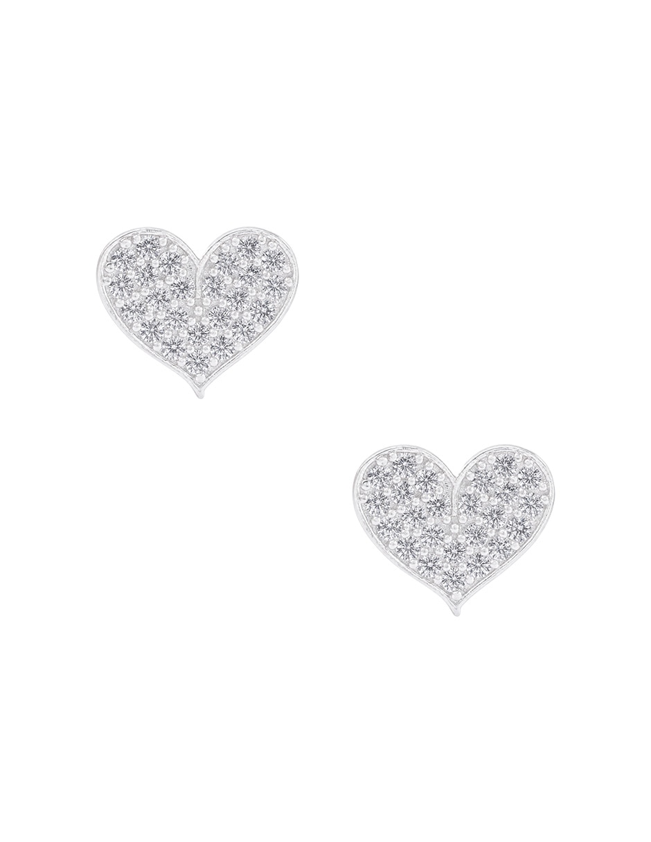 Broqueles de corazón de Plata P 925 con acabado pavé zirconia