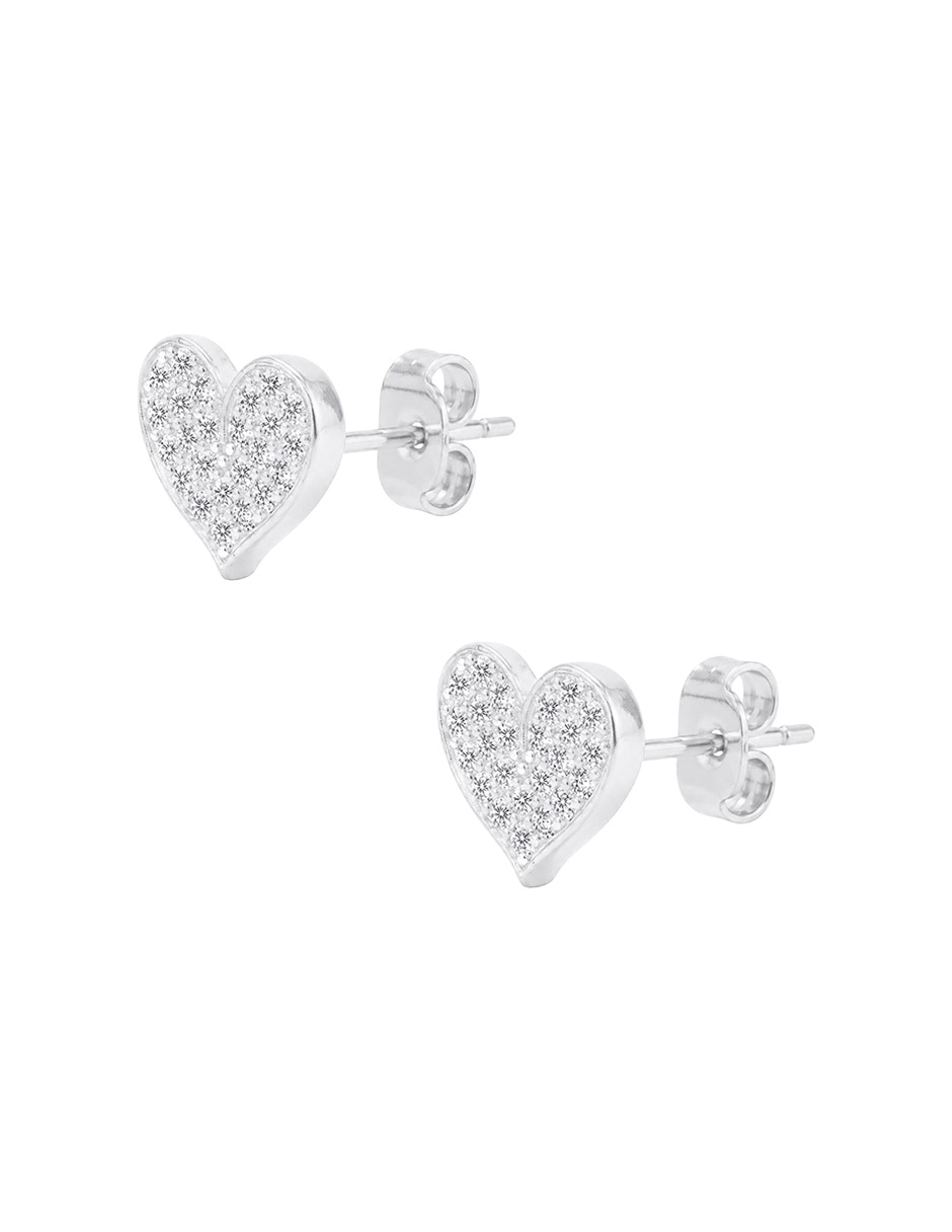 Broqueles de corazón de Plata P 925 con acabado pavé zirconia 4