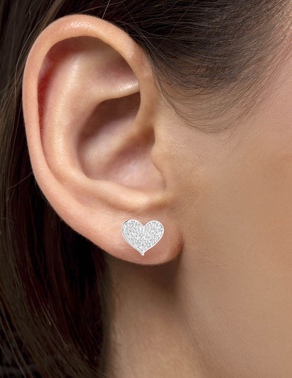 Broqueles de corazón de Plata P 925 con acabado pavé zirconia 3