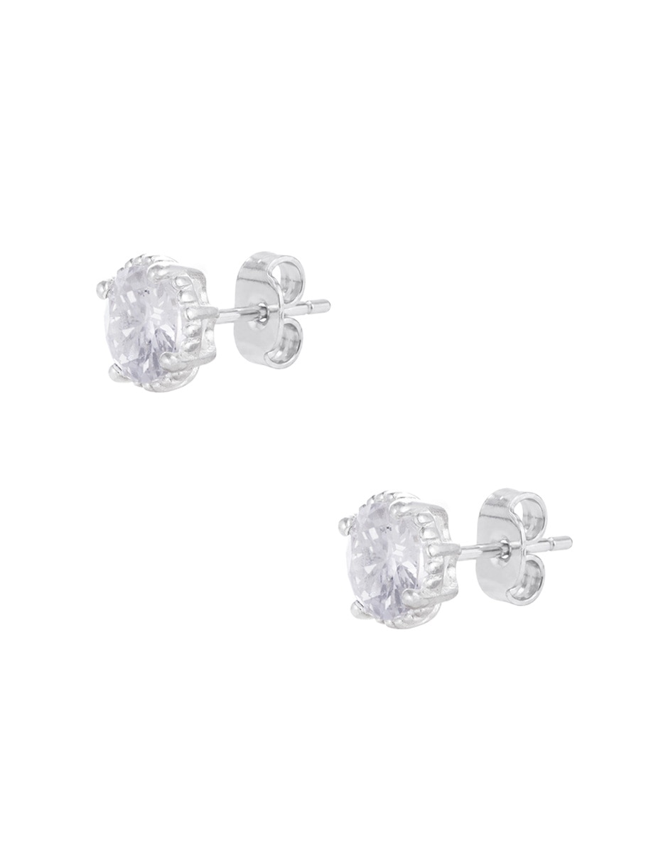 Broqueles redondos de Plata P 925 con acabado pulido zirconia 4