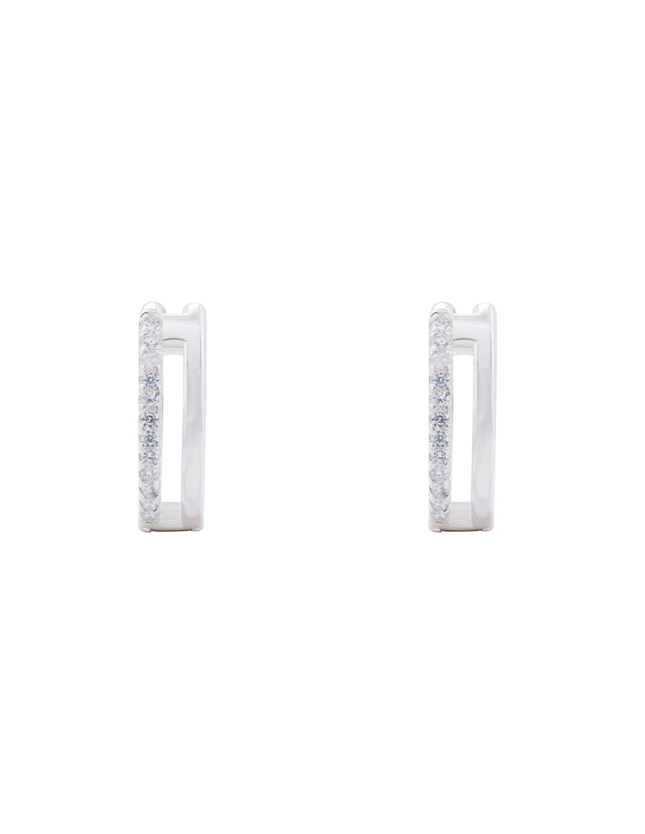 Aretes huggies redondos de Plata P 925 con acabado pulido zirconia Aretes huggies redondos de Plata P 925 con acabado pulido zirconia