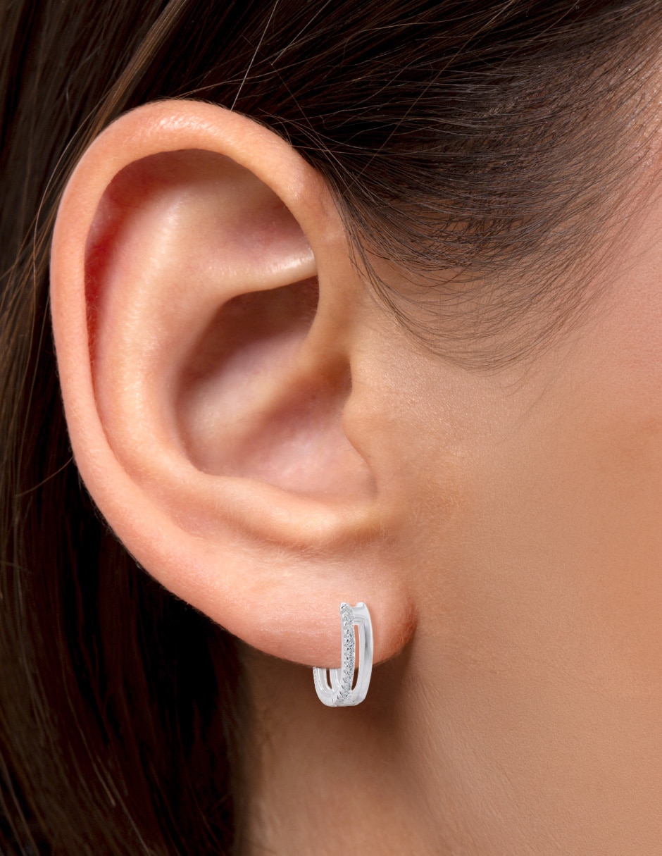 Aretes huggies redondos de Plata P 925 con acabado pulido zirconia 3
