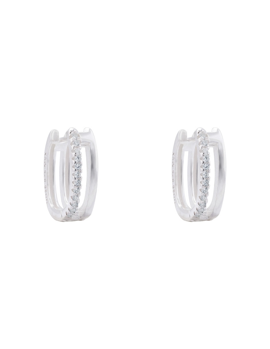 Aretes huggies redondos de Plata P 925 con acabado pulido zirconia 2