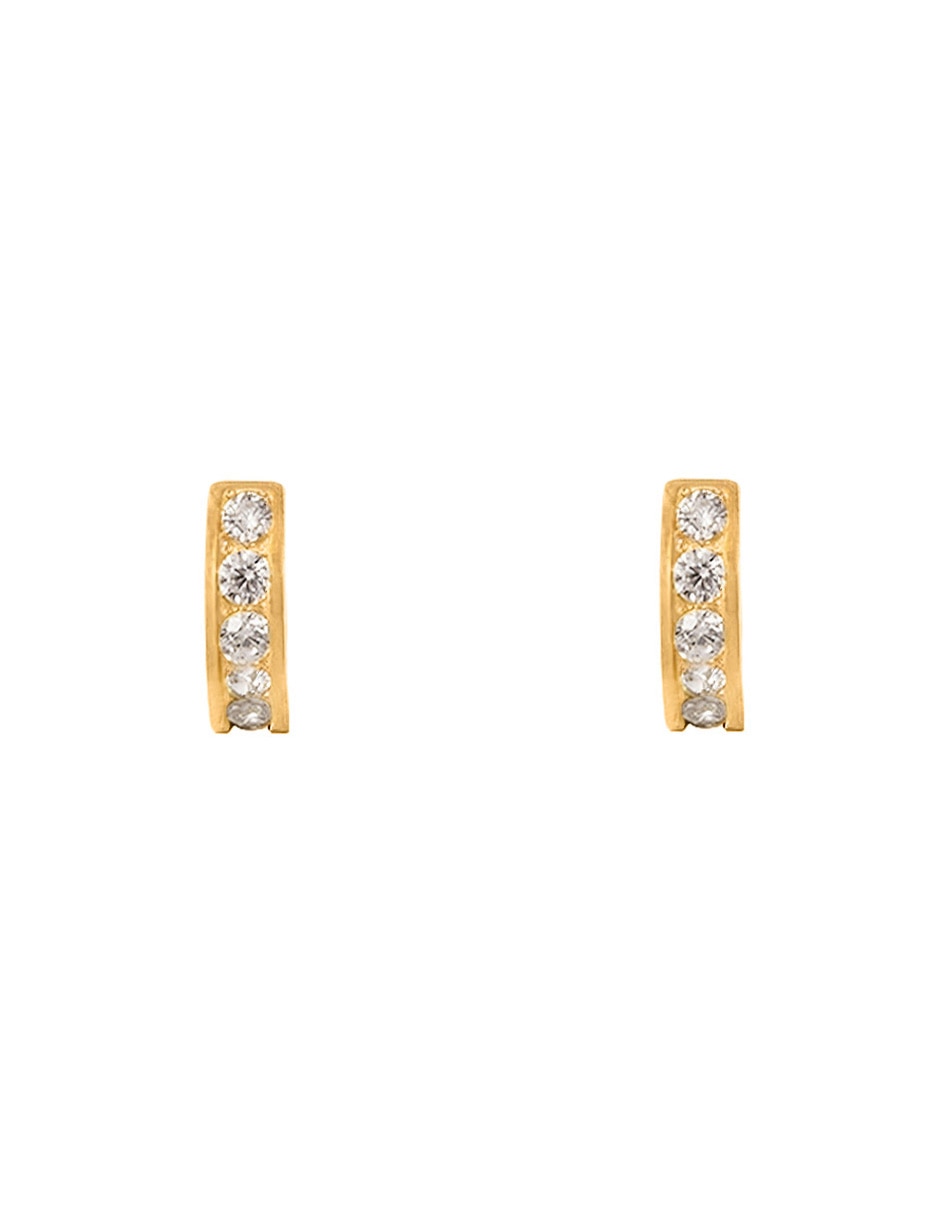 Aretes huggies redondos de oro amarillo 10 K con acabado pulido zirconia