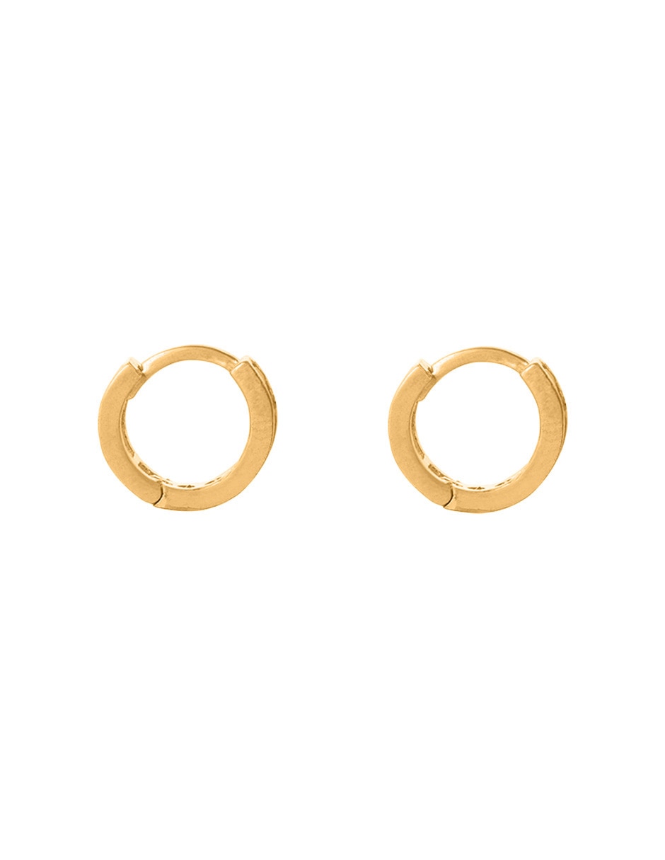 Aretes huggies redondos de oro amarillo 10 K con acabado pulido zirconia 5