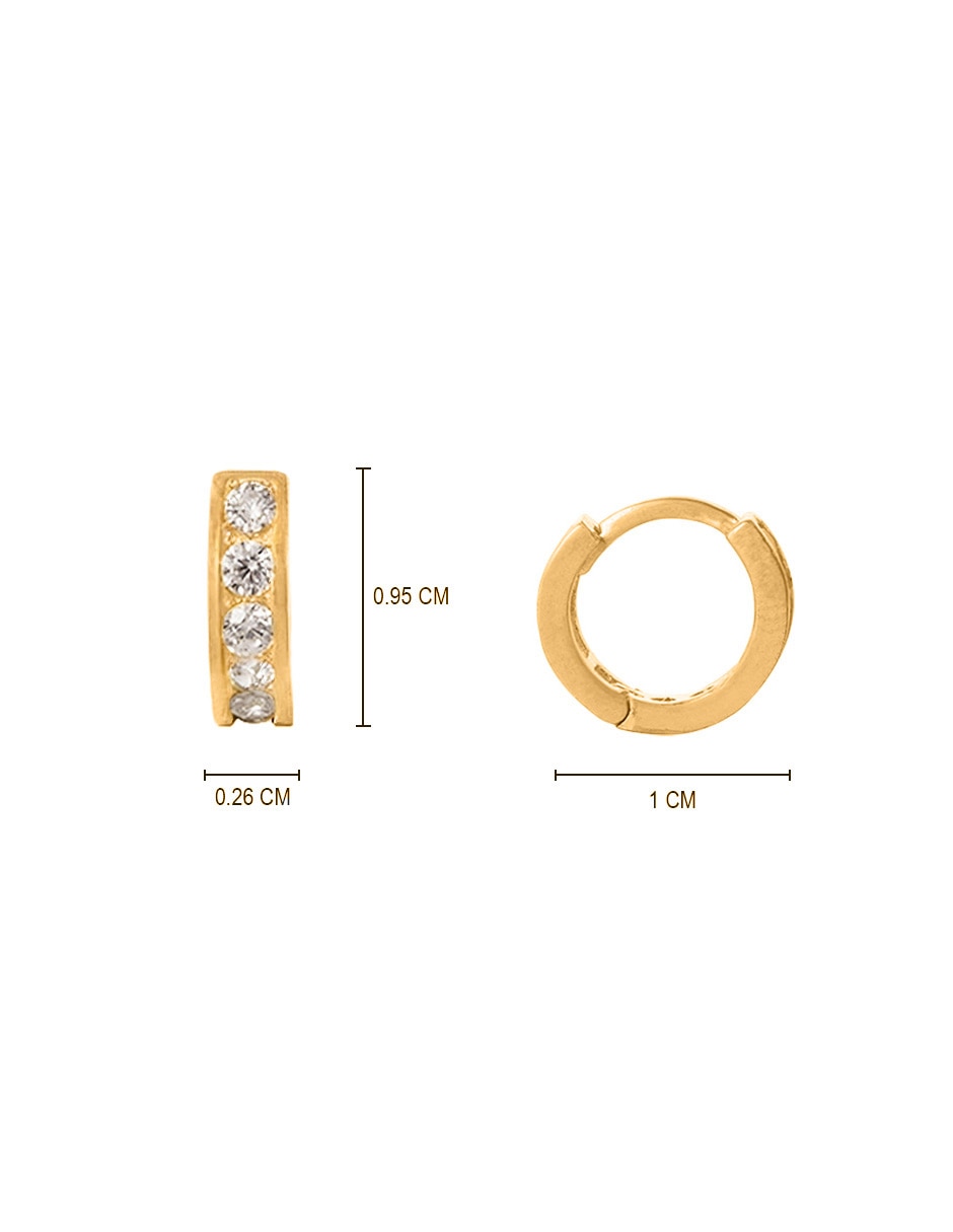 Aretes huggies redondos de oro amarillo 10 K con acabado pulido zirconia