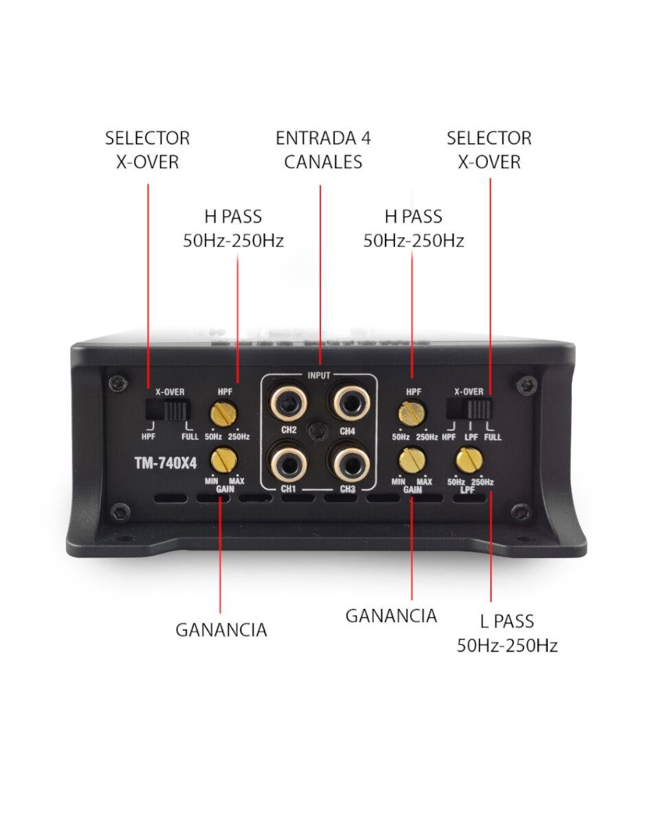 Amplificador para auto Steelpro TM-740X4 de 9-16 VDC