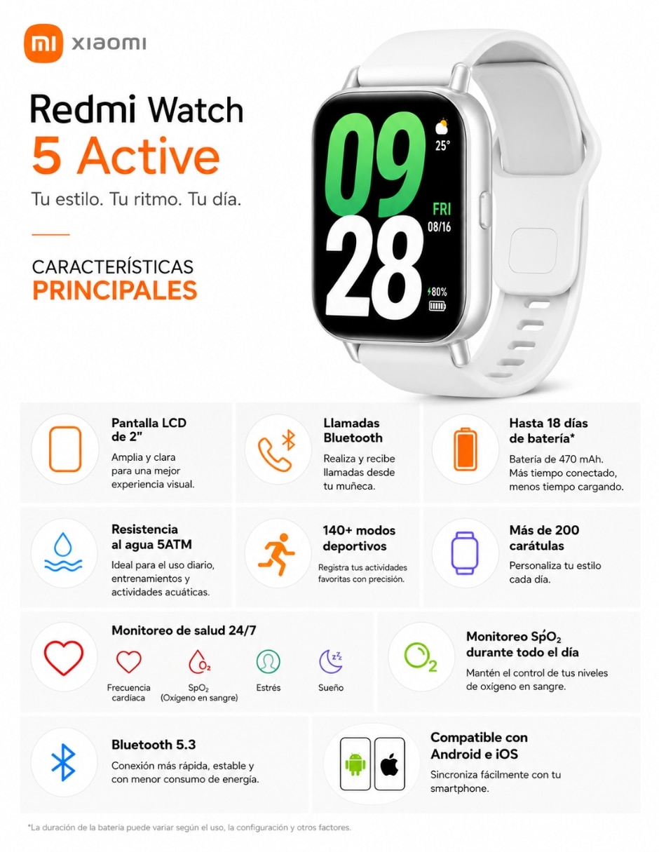 Kit smartwatch Xiaomi Redmi Watch 5 Active con audífonos G-Tide H21 plata unisex
