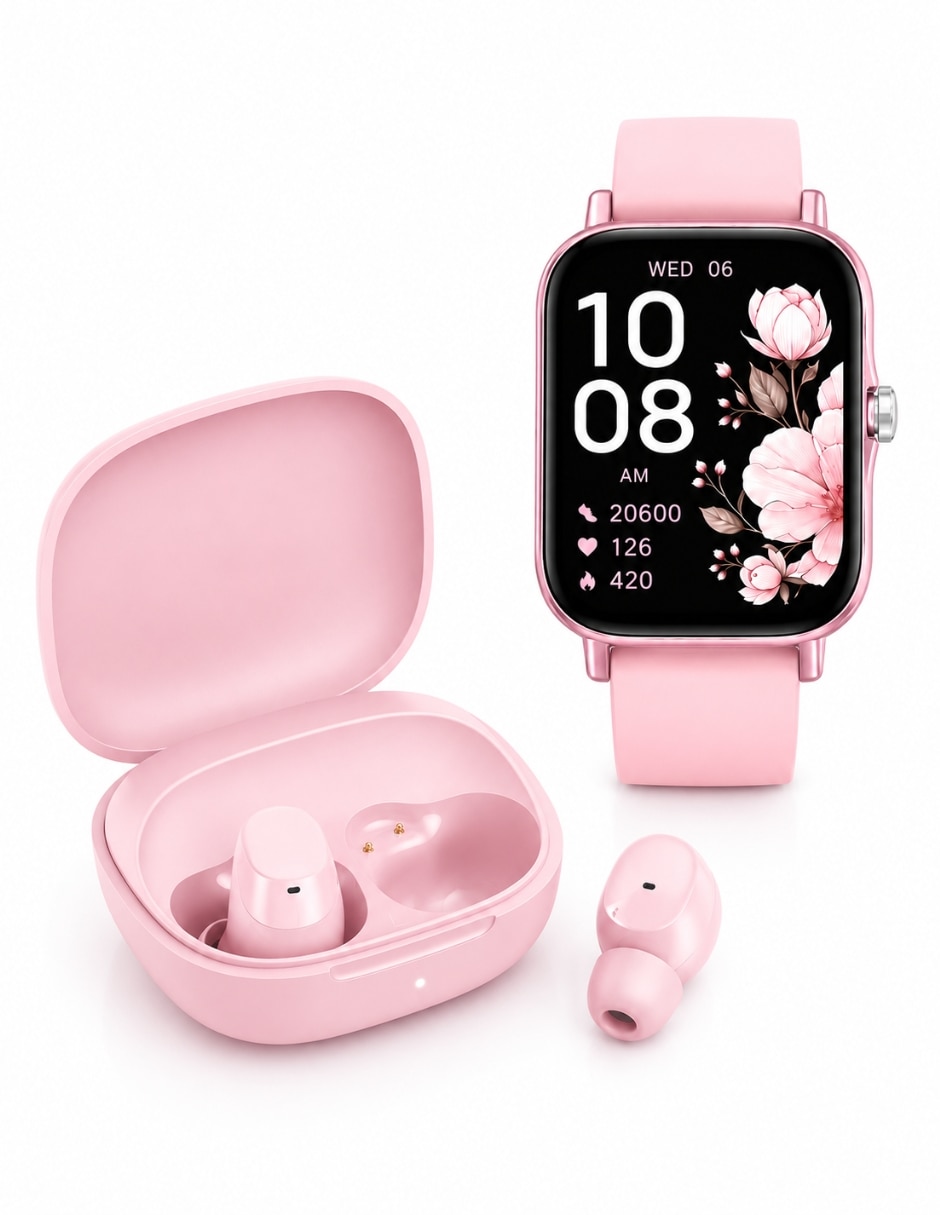 Audífonos True Wireless Redmi buds 6 Play rosa con Smartwatch Futurem FM13 rosa inalámbrica con cancelación de ruido