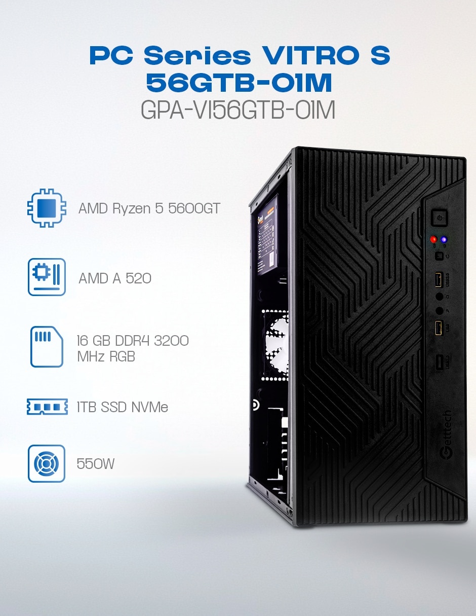 Computadora de escritorio Getttech vitro gpa-vi56gtb-01m amd ryzen 5 amd radeon 7 16 gb ram 1 tb ssd