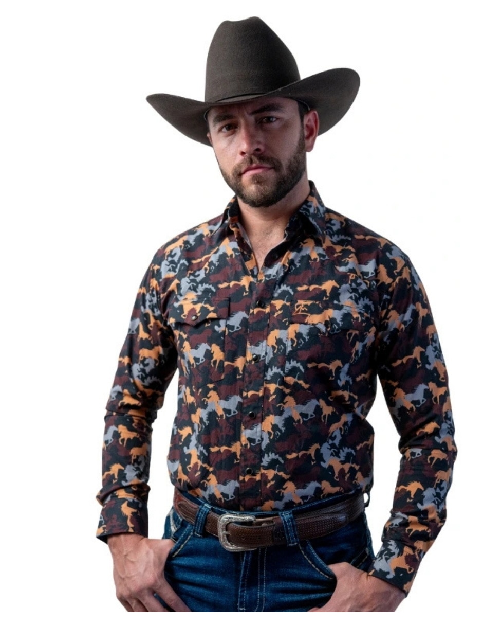 Camisa casual icy denver de algodón manga larga para hombre