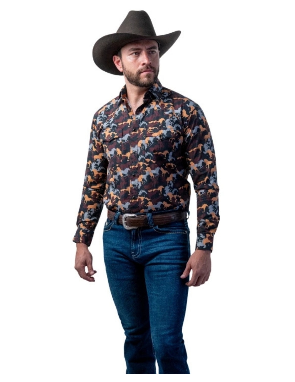 Camisa casual icy denver de algodón manga larga para hombre