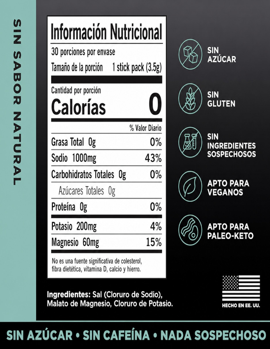 Suplementos alimenticios electrolitos LMNT sin azúcar sin sabor
