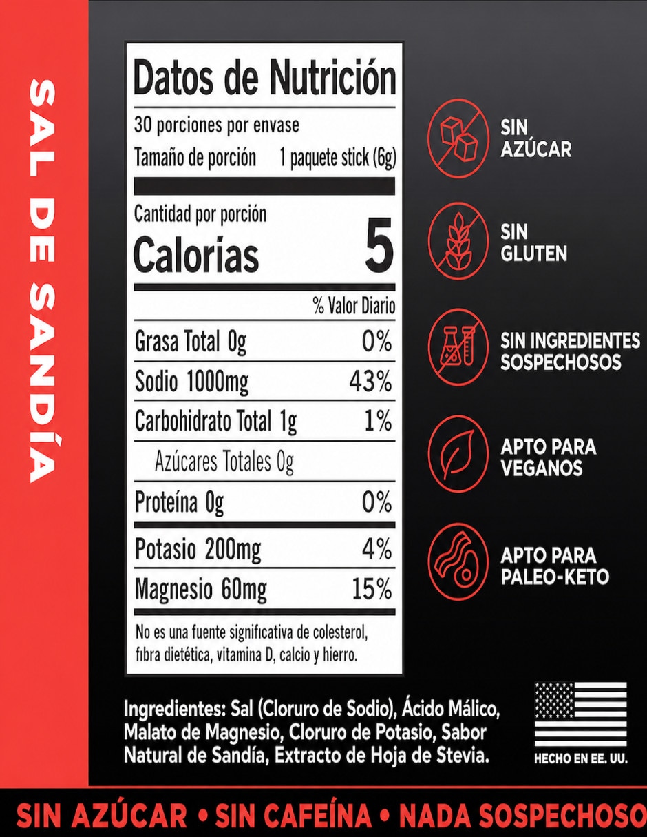 Suplementos alimenticios Electrolitos LMNT sin azúcar sabor sandia