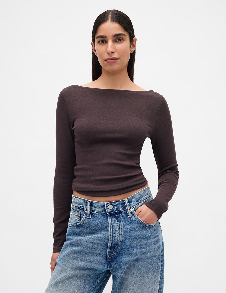 Playera manga larga cuello redondo para mujer