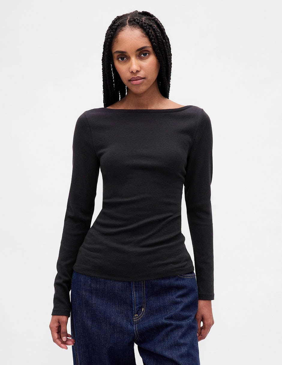 Playera manga larga cuello redondo para mujer 1