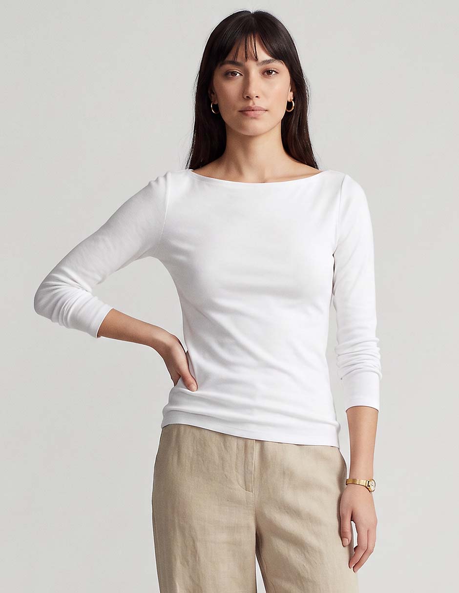 Playera manga larga cuello redondo para mujer