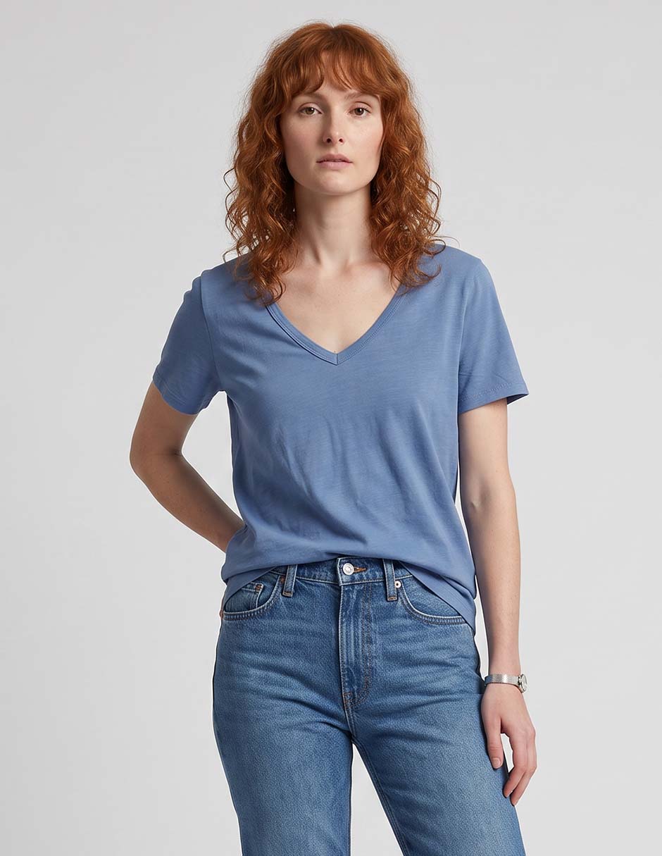 Playera manga corta cuello v para mujer