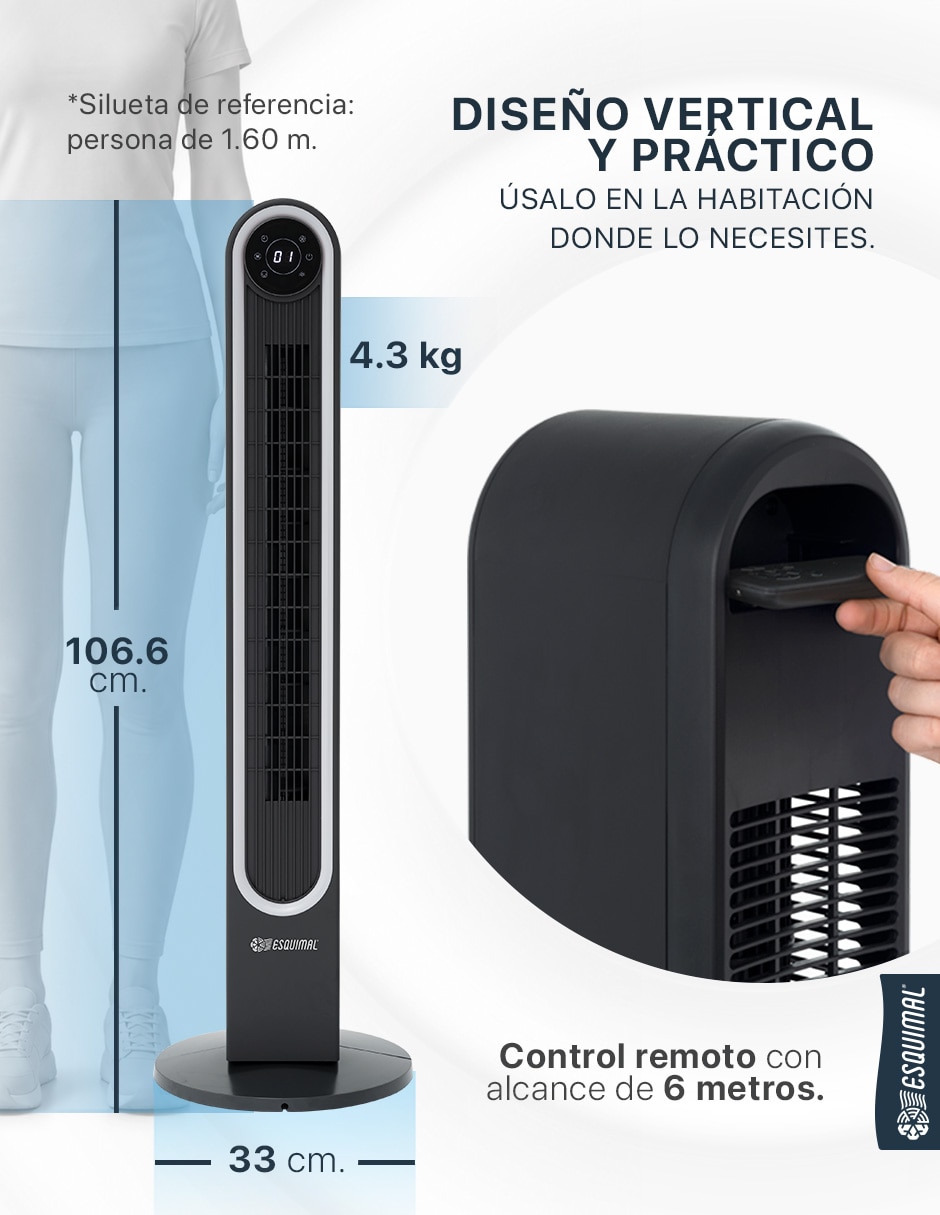 Ventilador de torre Esquimal con control remoto 4 velocidades